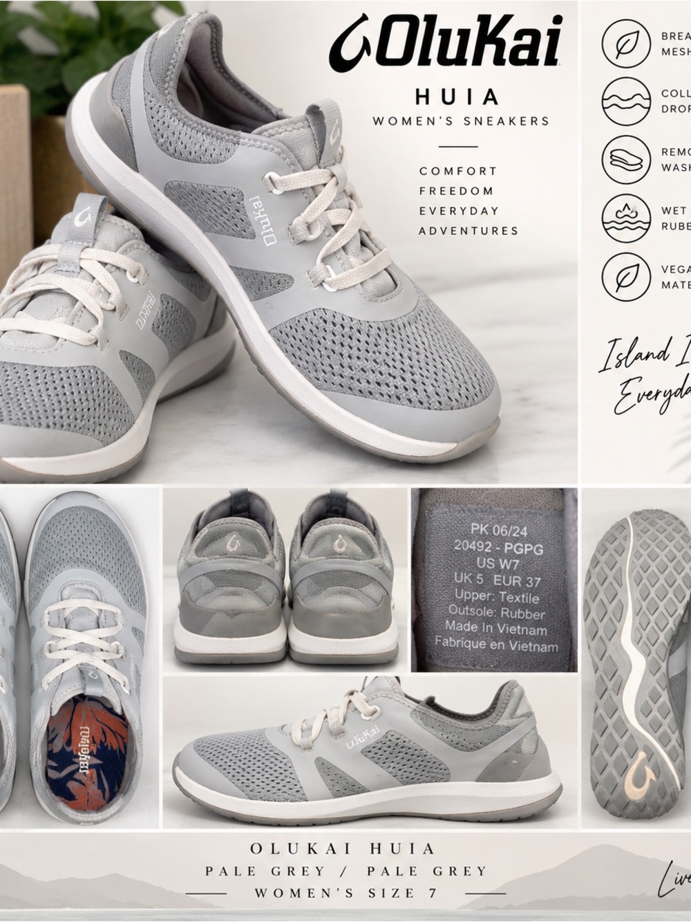 OluKai Huia Women's Sneakers — Pale Grey